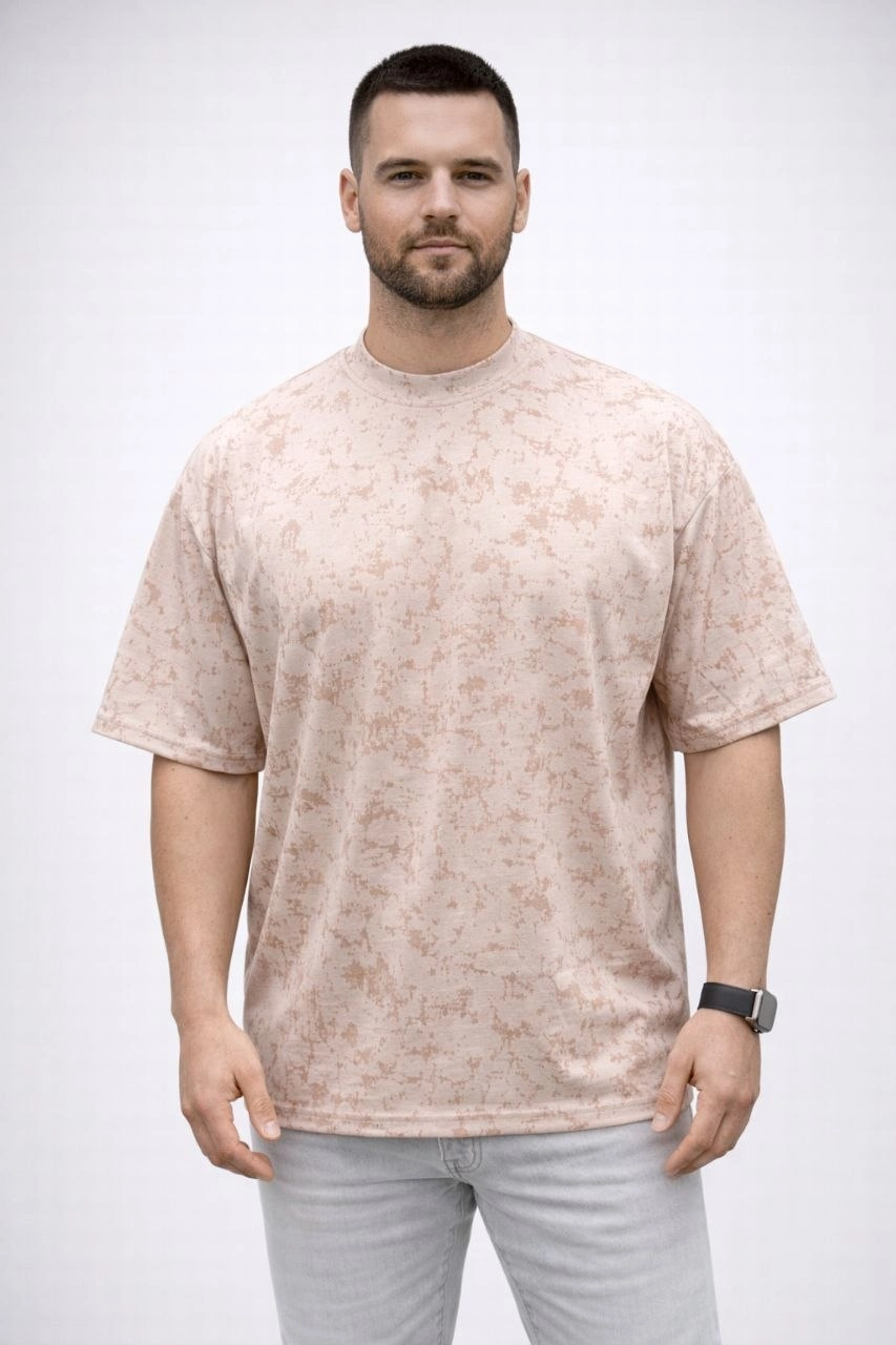 Erkek Premium Tişört OSY Yumuşak Dokulu Yıkamalı Oversize T-Shirt - Bej
