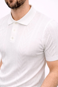 Erkek Yazlık Triko Tişört Kısa Kol Polo Yaka Düğmeli T-Shirt - Beyaz