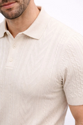 Erkek Yazlık Triko Tişört Kısa Kol Polo Yaka Düğmeli T-Shirt - Krem