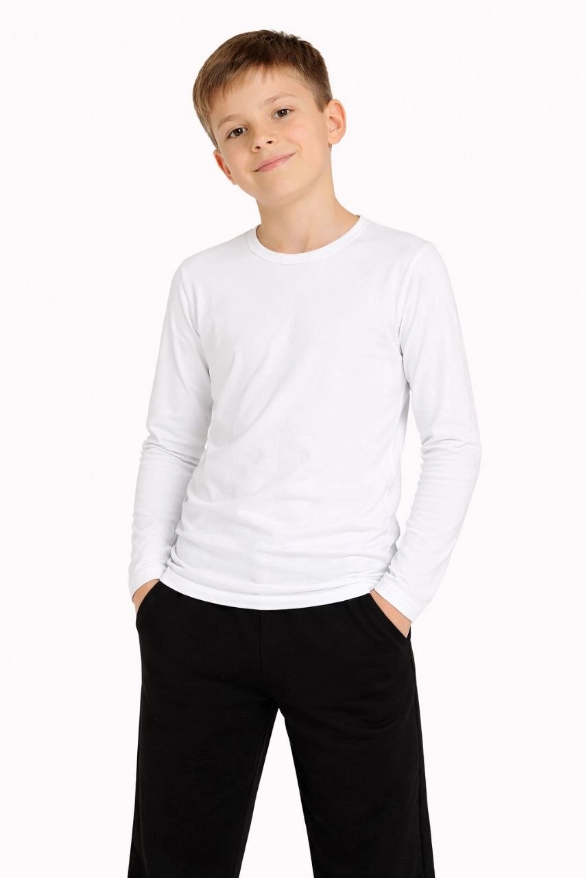Erkek Çocuk Basic Uzun Kollu Tişört Okul Günlük Rahat T-Shirt - Beyaz