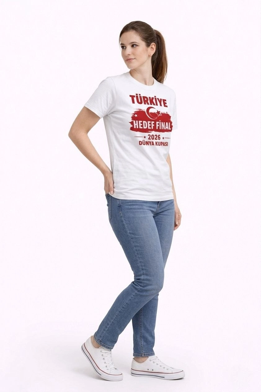 Kadın TÜRKİYE Baskılı Tişört Ay Yıldız 2026 Dünya Kupası Taraftar Forma T-Shirt - Beyaz