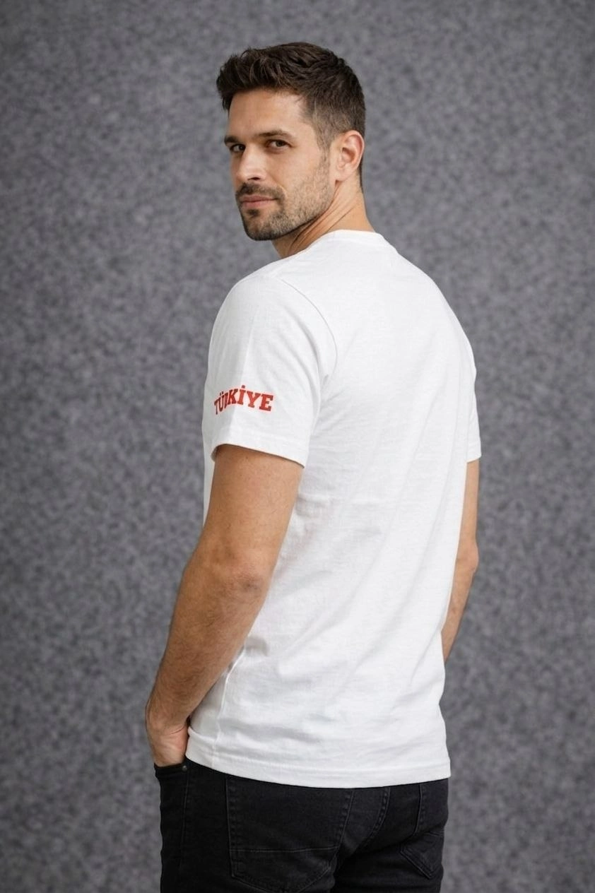 Erkek TÜRKİYE Baskılı Tişört 2026 Dünya Kupası Taraftar Forma T-Shirt - Beyaz