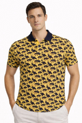 Erkek Pike Kumaş Polo Yaka Palmiye Desenli Tişört Kısa Kol Yazlık T-Shirt - Sarı