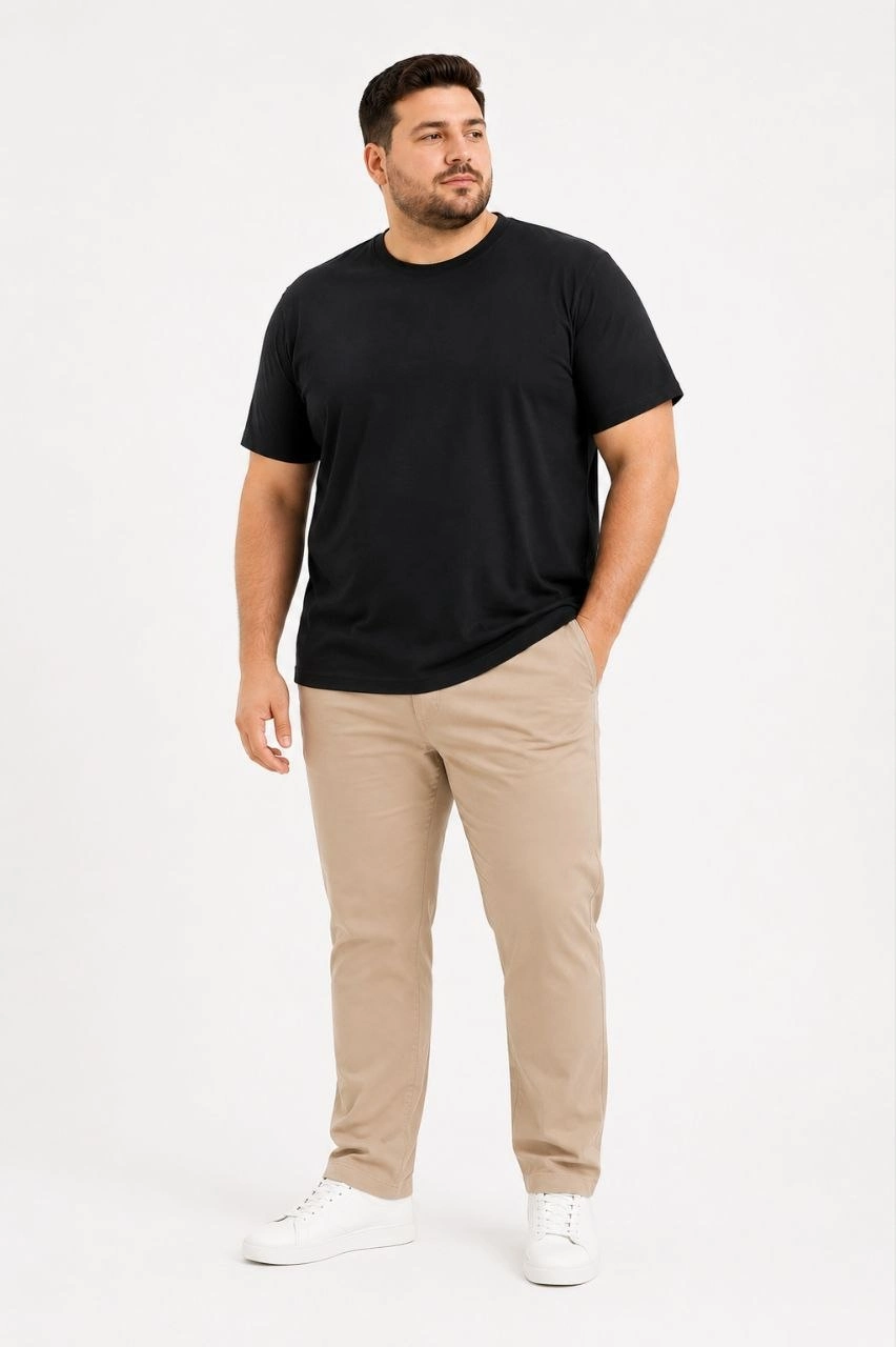 Erkek Battal Big Size Basic Tişört Bisiklet Yaka Rahat Kalıp T-Shirt - Siyah