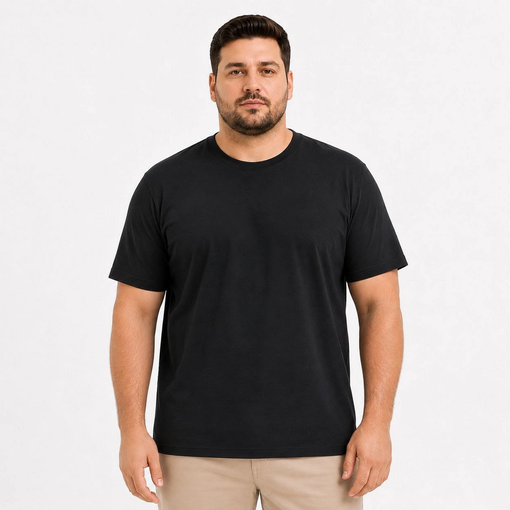 Erkek Battal Big Size Basic Tişört Bisiklet Yaka Rahat Kalıp T-Shirt - Siyah