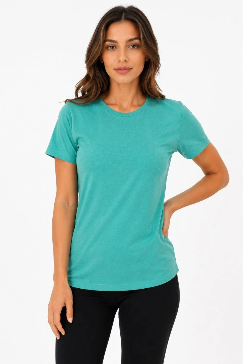 Kadın Basic Tişört Bisiklet Yaka Kısa Kol Günlük Yazlık Slim fit T-Shirt - Su Yeşili
