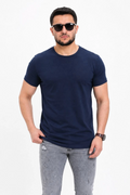 Erkek Basic Tişört Bisiklet Yaka Kısa Kol Günlük Yazlık Slim fit T-Shirt - Lacivert