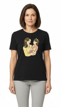 Anneler Günü Hediye Anne Kız Temalı Baskılı Oversize Bisiklet Yaka T-shirt - Siyah