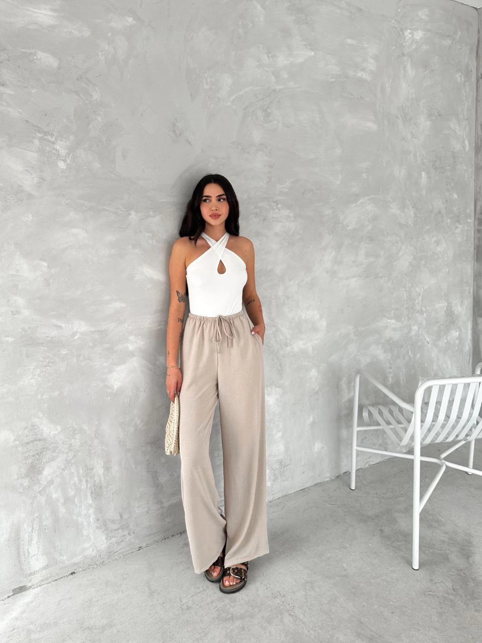 Kadın Ayrobin Oversize Kadın Pantalon - Bej