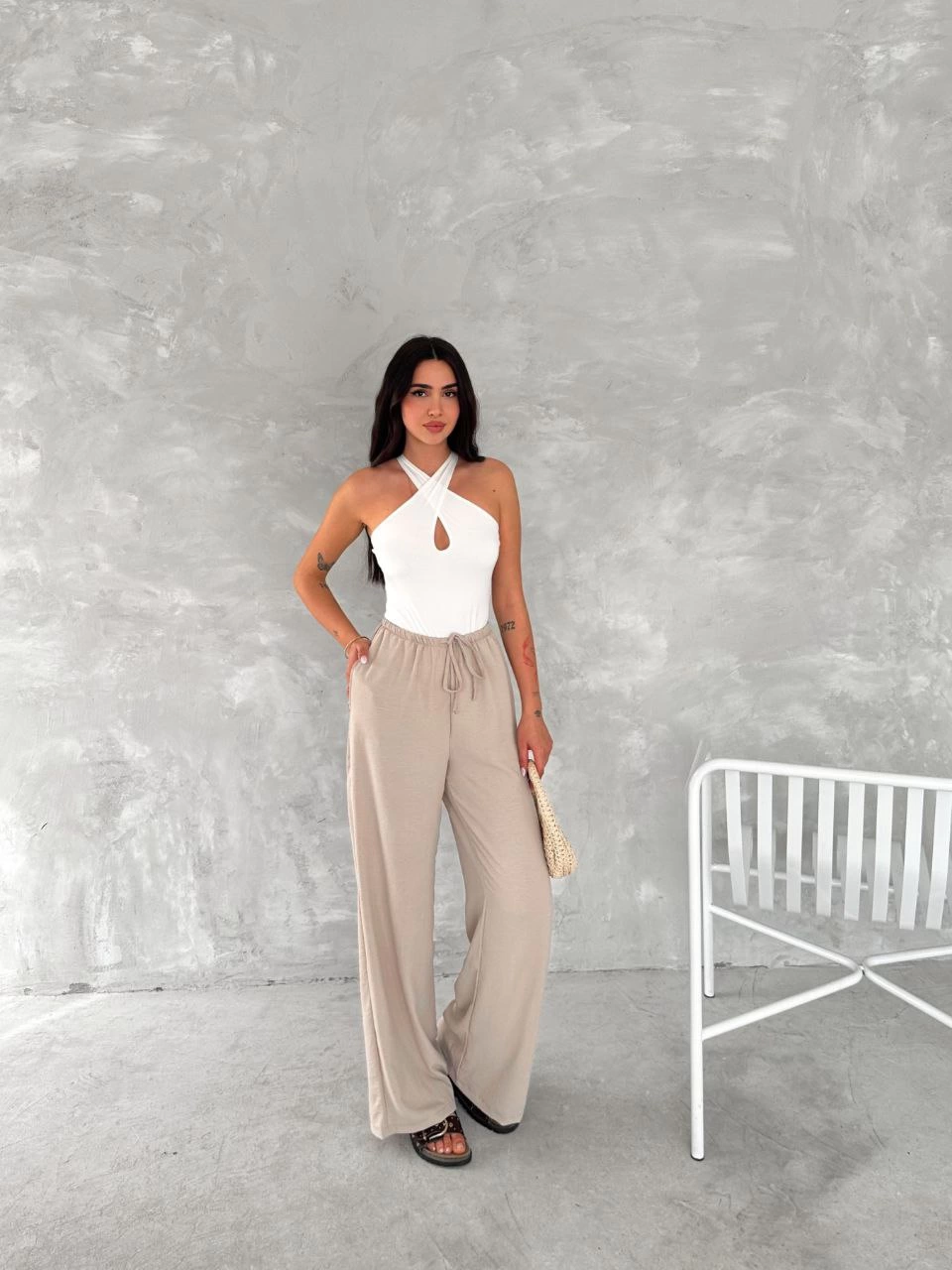 Kadın Ayrobin Oversize Kadın Pantalon - Bej