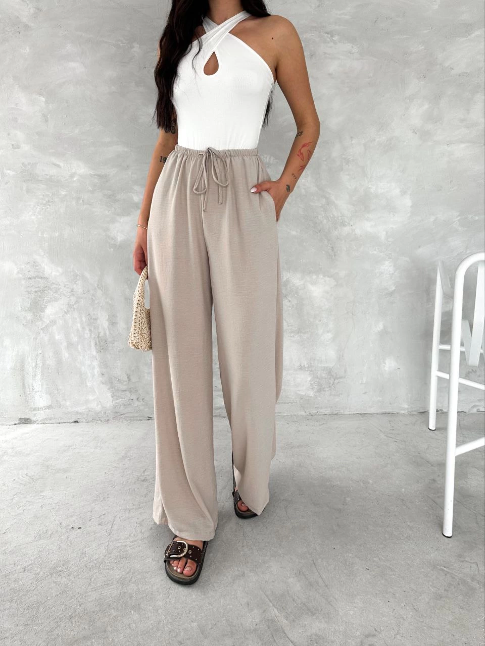 Kadın Ayrobin Oversize Kadın Pantalon - Bej