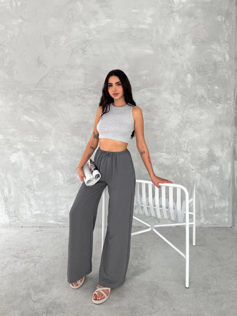 Kadın Ayrobin Oversize Kadın Pantolon - Füme