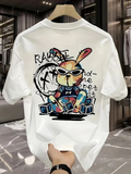 Erkek T-shirt Tavşan Baskılı Kısa Kollu Tişört - Beyaz