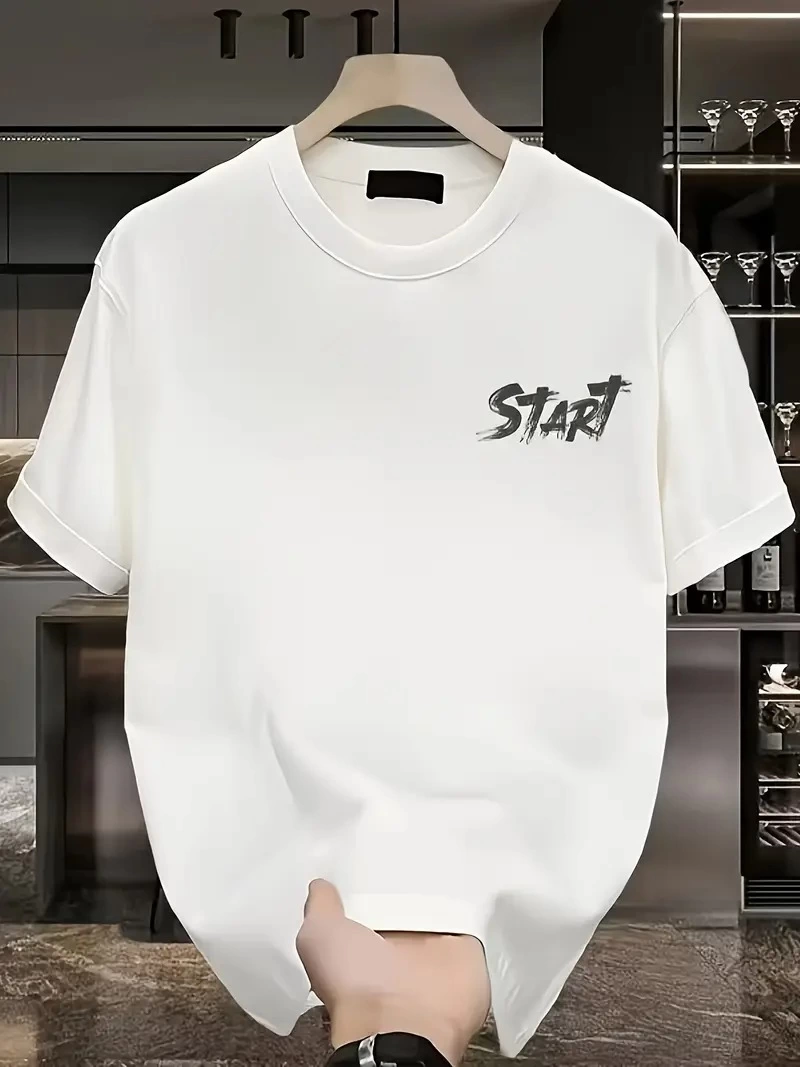 Erkek Kısa Kol Yazlık Tişört Bisiklet Yaka Baskılı Oversize T-Shirt - Beyaz