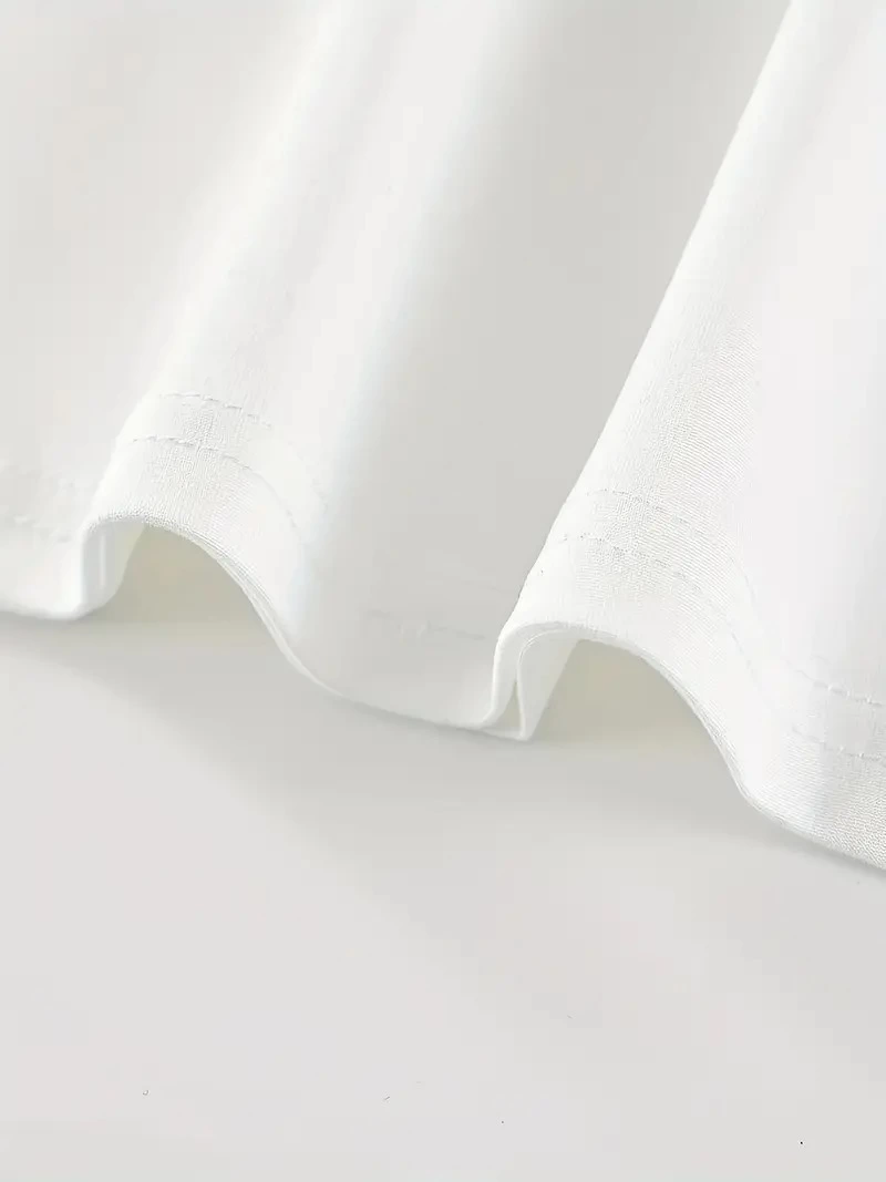 Kadın Kısa Kol Yazlık Tişört Bisiklet Yaka Baskılı Oversize T-Shirt - Beyaz