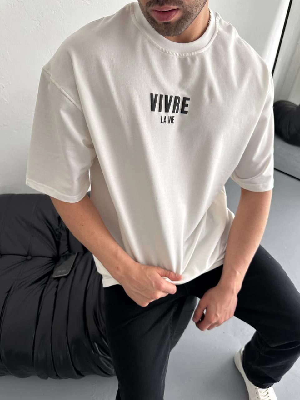 Erkek Ön ve Arka Baskılı T-Shirt Kısa Kol Bisiklet Yaka Regular Fit Tişört - Beyaz
