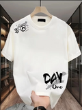 Kadın Kısa Kol Yazlık Tişört Bisiklet Yaka Baskılı Oversize T-Shirt - Beyaz