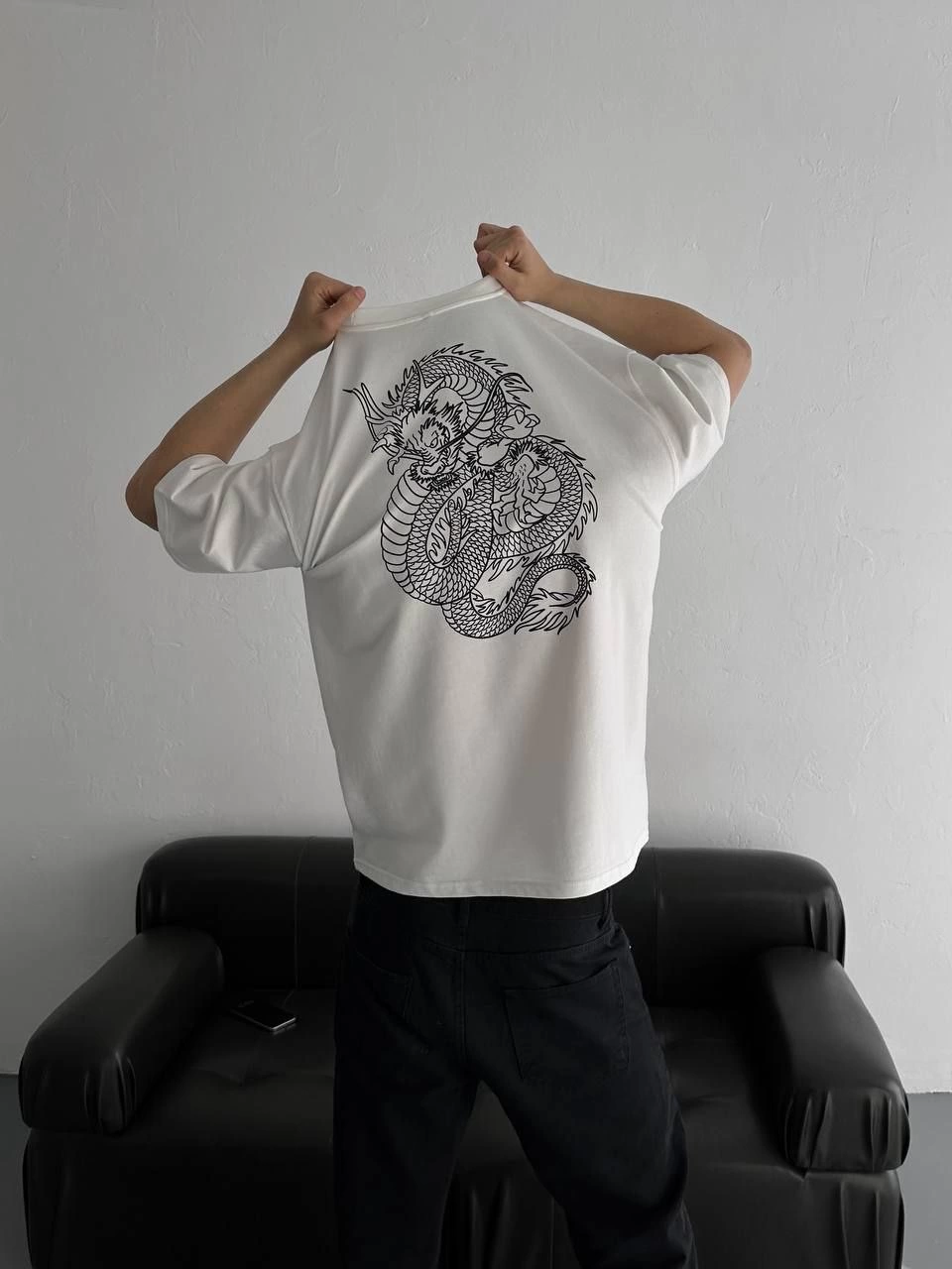 Erkek Ön ve Arka Baskılı T-Shirt Kısa Kol Bisiklet Yaka Regular Fit Tişört -  Beyaz