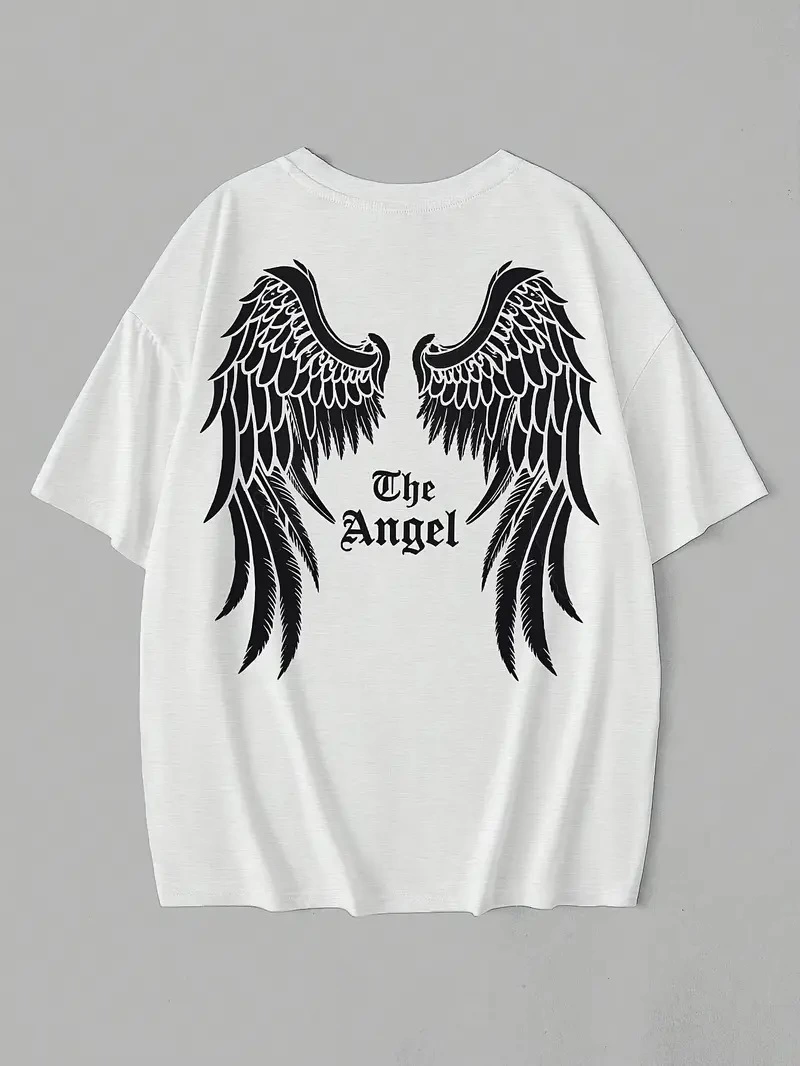 Kadın Kısa Kol Tişört Bisiklet Yaka Angel Melek Kanadı Baskılı T-Shirt - Beyaz