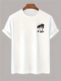 Erkek Tişört Palmiye Baskılı Bisiklet Yaka Kısa Kol T-Shirt - Beyaz
