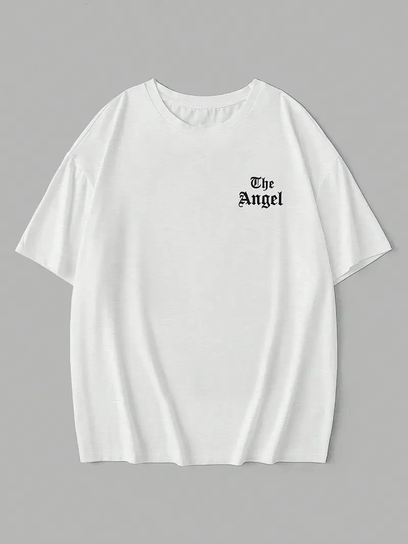 Kadın Kısa Kol Tişört Bisiklet Yaka Angel Melek Kanadı Baskılı T-Shirt - Beyaz