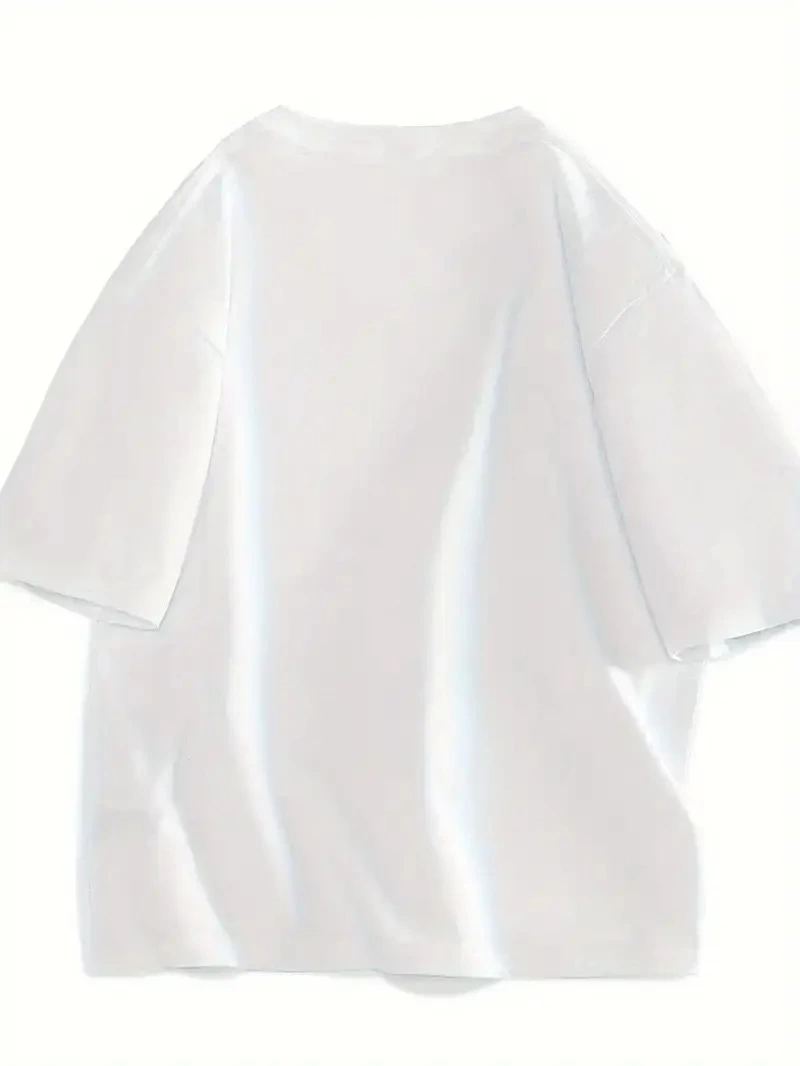 Kadın Gülücük Baskılı Tişört Kısa Kol Bisiklet Yaka Oversize T-Shirt - Beyaz