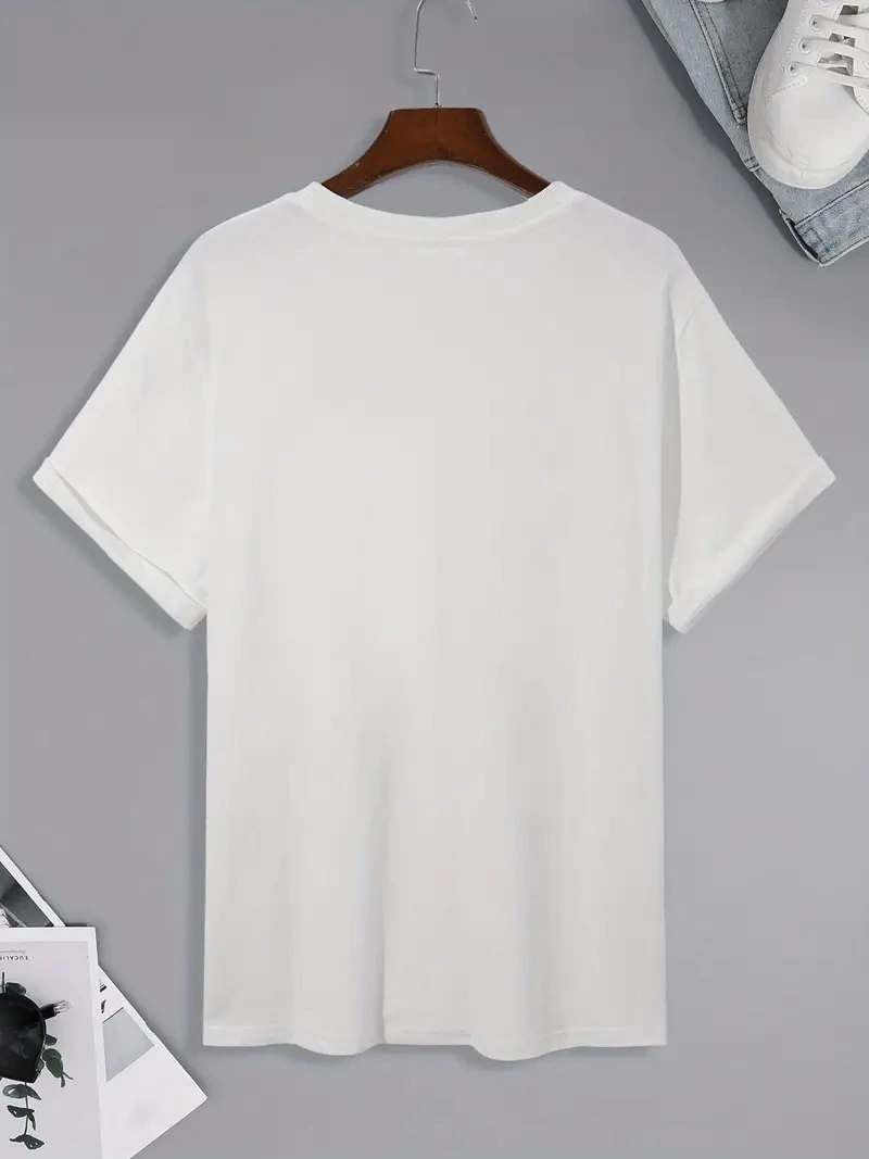Erkek Kısa Kol Yazlık Tişört Bisiklet Yaka Baskılı Oversize T-Shirt - Beyaz