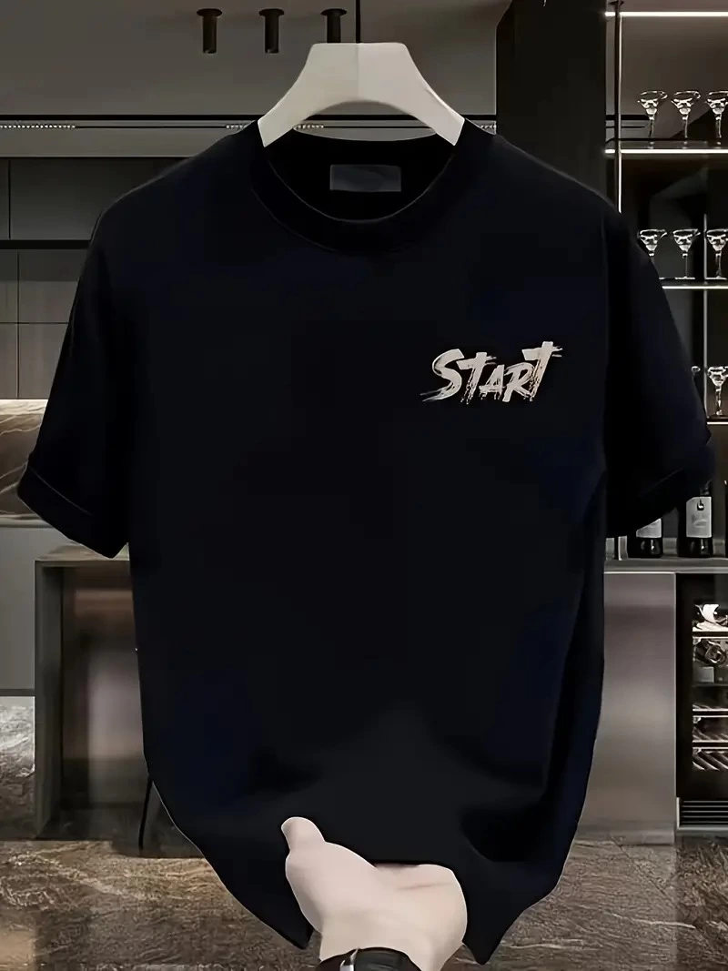 Erkek Kısa Kol Yazlık Tişört Bisiklet Yaka Baskılı Oversize T-Shirt - Siyah