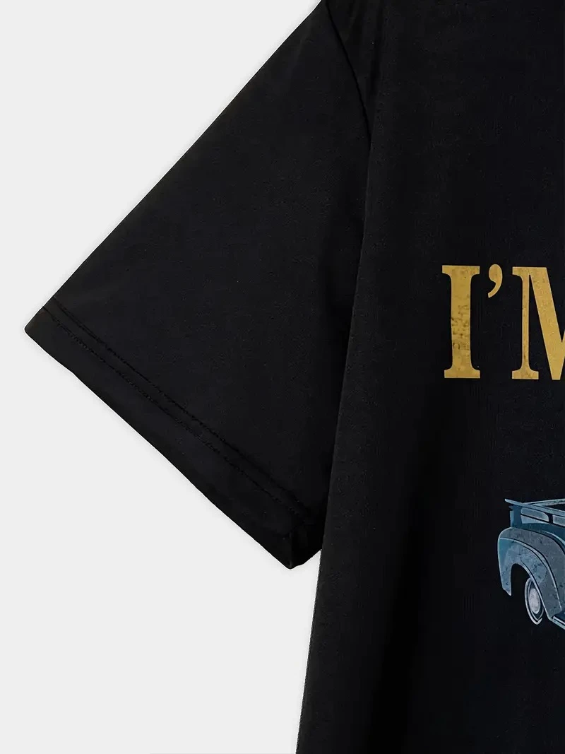 Erkek Tişört Araba Baskılı Kısa kol t-shirt - Siyah