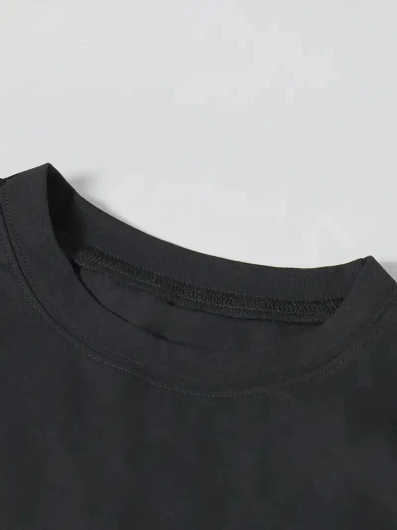 Kadın T-Shirt Ördek Baskılı Bisiklet Yakalı Kısa kol Tişört - Siyah