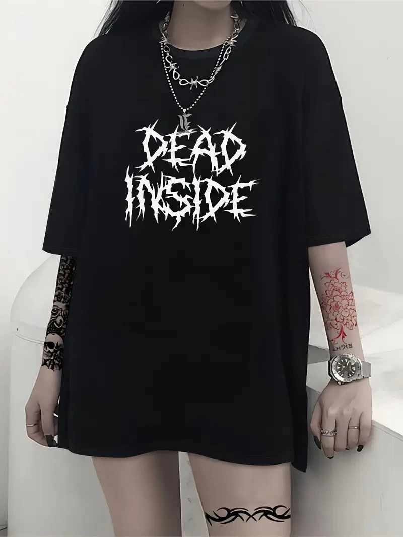 Kadın T-shirt Bisiklet Yaka Oversize Kısa Kollu Tişört - Siyah