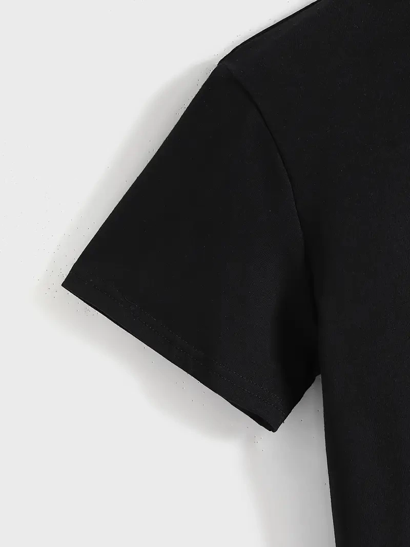 Kadın Baskılı Tişört Kısa Kol Bisiklet Yaka T-shirt - Siyah