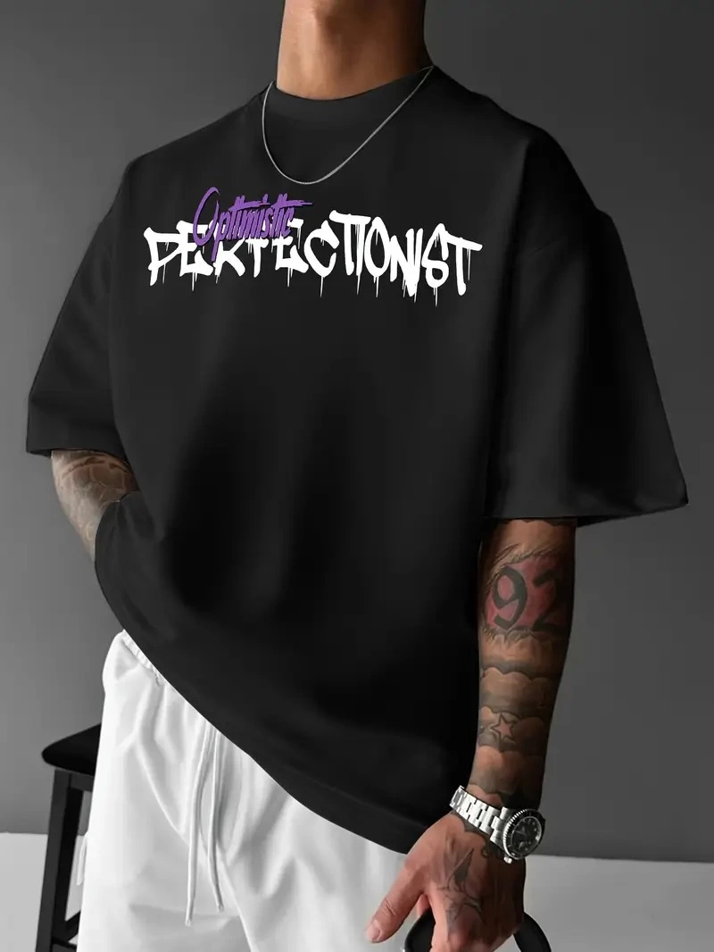 Erkek T-shirt Baskılı Bisiklet Yaka Kısa Kol Tişört - Siyah
