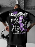 Erkek T-shirt Baskılı Bisiklet Yaka Kısa Kol Tişört - Siyah