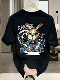 Erkek T-shirt Tavşan Baskılı Kısa Kollu Tişört - Siyah