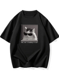 Erkek T-Shirt Komik Kedi Baskılı kısa kol Tişört - Siyah