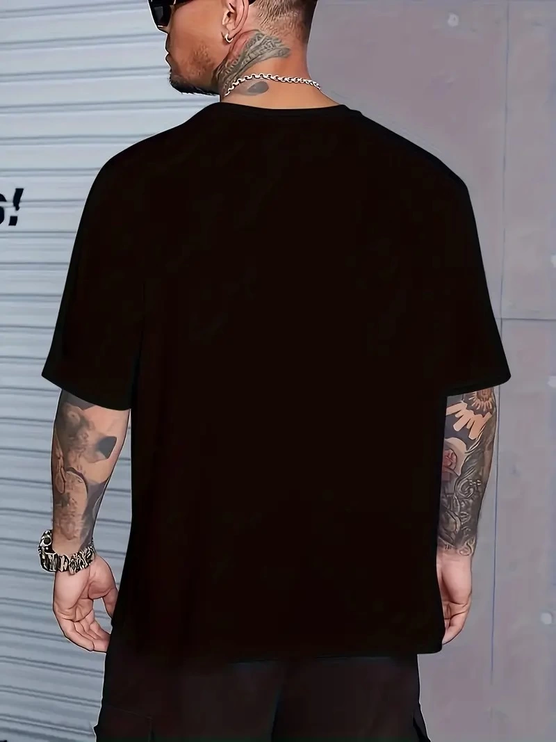 Erkek Baskılı T-Shirt Kısa Kol Bisiklet Yaka Regular Fit Yazlık Tişört - Siyah