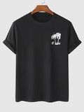 Erkek Tişört Palmiye Baskılı Bisiklet Yaka Kısa Kol Yazlık T-shirt - Siyah