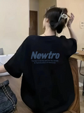 Kadın Tişört Newtro Baskılı Oversize Bisiklet Yaka T-shirt - Siyah