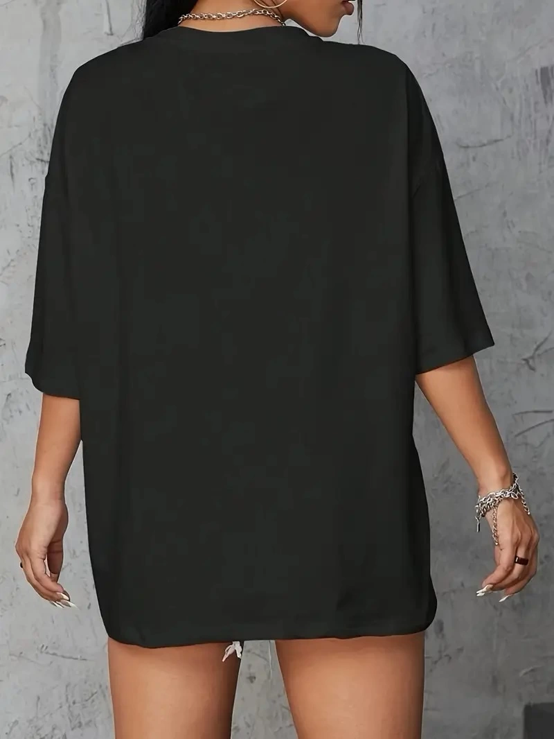 Kadın Brooklyn Baskılı Tişört Kısa Kol Bisiklet Yaka Oversize T-Shirt - Siyah