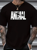 Erkek ANIMAL Baskılı Tişört Bisiklet YakaYazlık T-shirt - Siyah