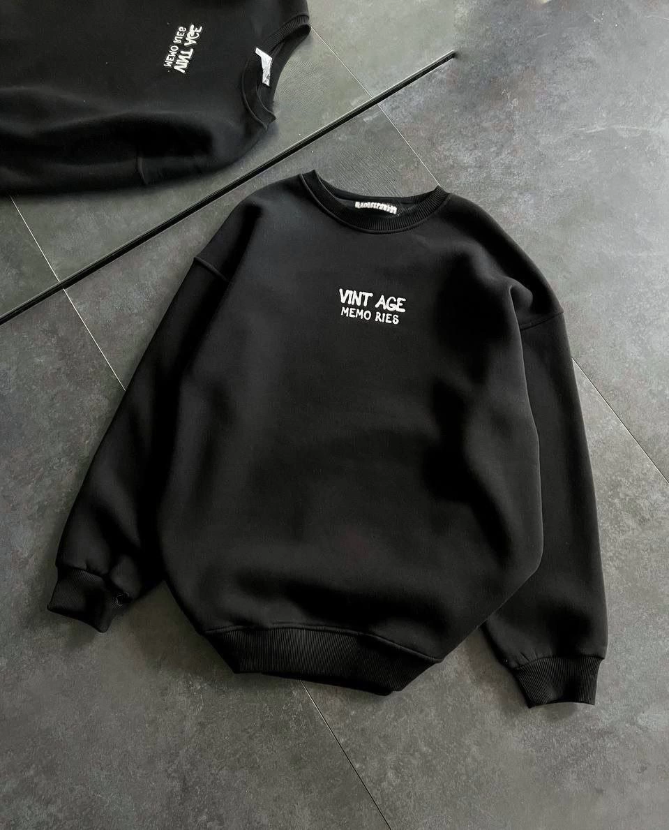 Kadın Bisiklet Yaka 3 İplik pamuklu Baskılı Oversize SweatShirt - Siyah