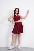 Sendy Kumaş Bisiklet Yaka Crop Şortlu Etek ikili Takım - Bordo