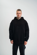 Erkek 3 İplik Pamuklu Oversize Kapüşonlu Nakışlı Hoodie SweatShirt - Siyah