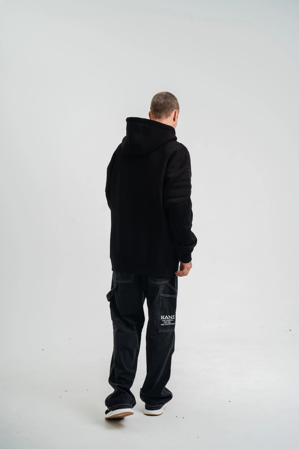 Erkek 3 İplik Pamuklu Oversize Kapüşonlu Nakışlı Hoodie SweatShirt - Siyah