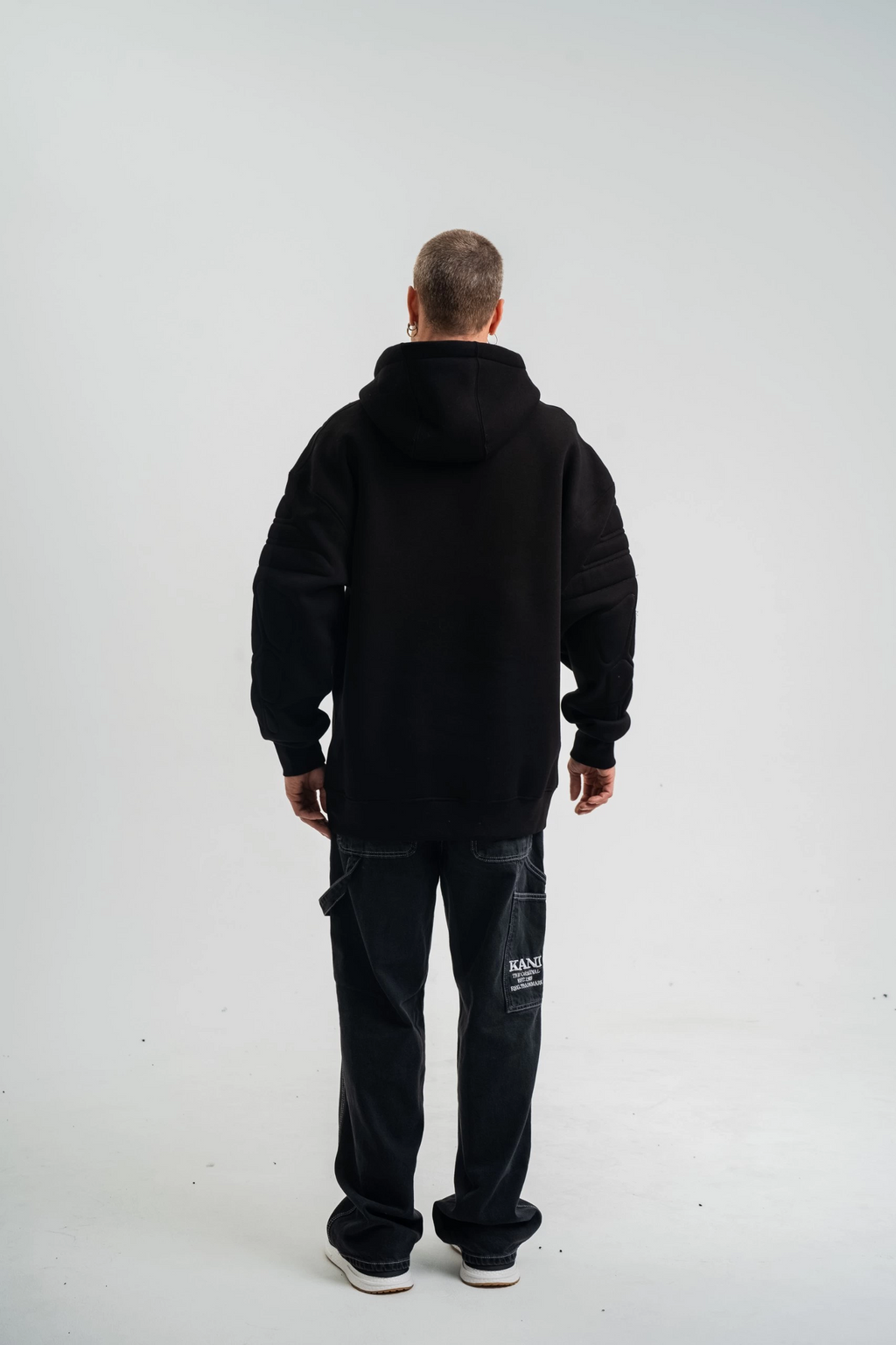 Erkek 3 İplik Pamuklu Oversize Kapüşonlu Nakışlı Hoodie SweatShirt - Siyah