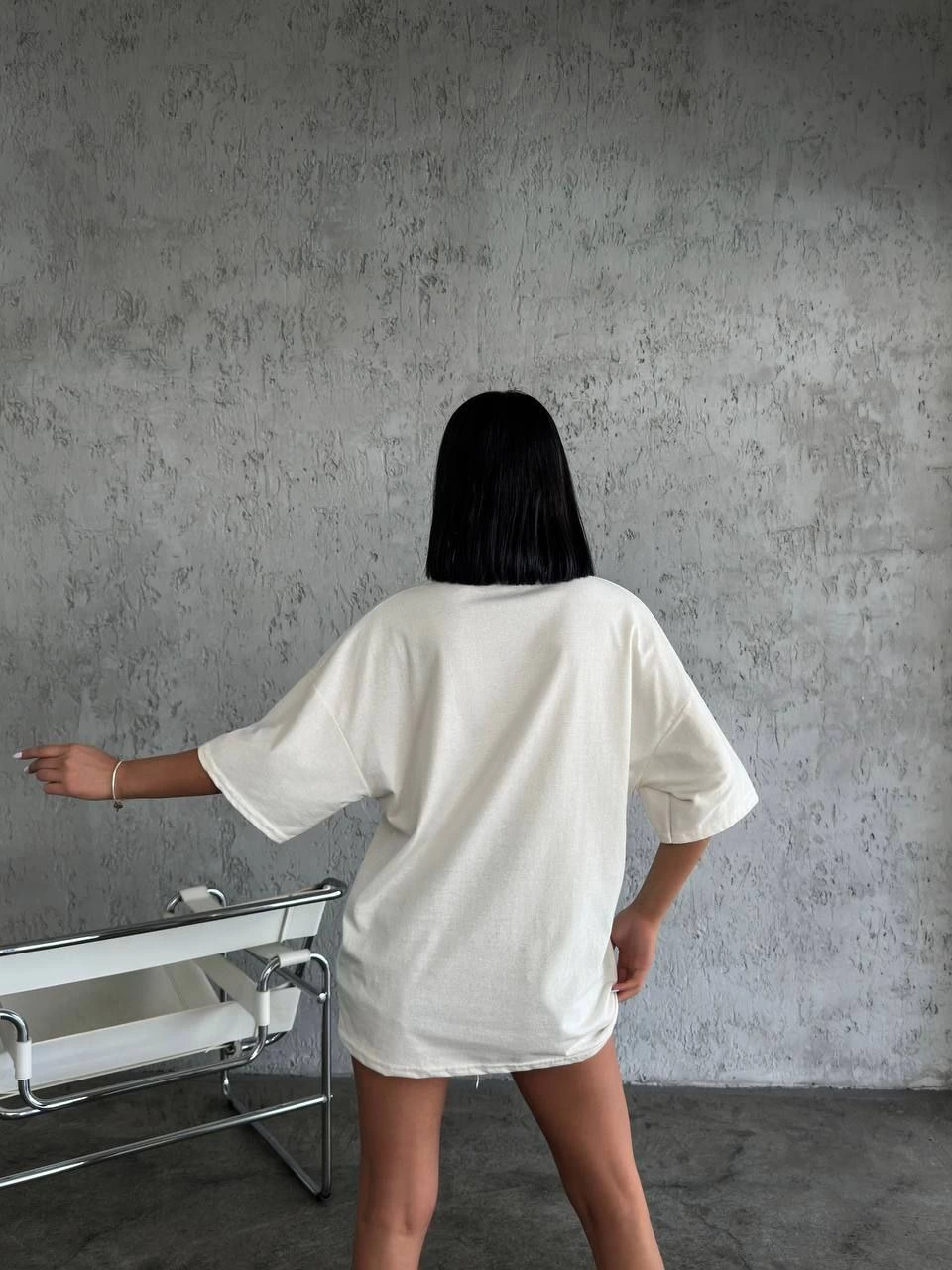 Kadın Düz T-Shirt Kısa Kol Bisiklet Yaka Oversize Rahat Kalıp Günlük Tişört - Beyaz