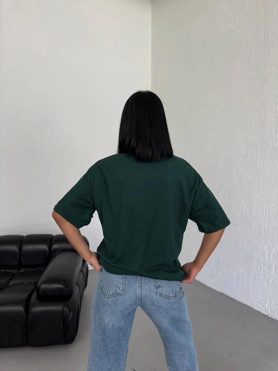 Kadın Düz T-Shirt Kısa Kol Bisiklet Yaka Oversize Rahat Kalıp Günlük Tişört - Haki