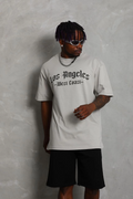 Erkek Baskılı Tişört Kısa Kol Bisiklet Yaka Oversize T-Shirt - Gri