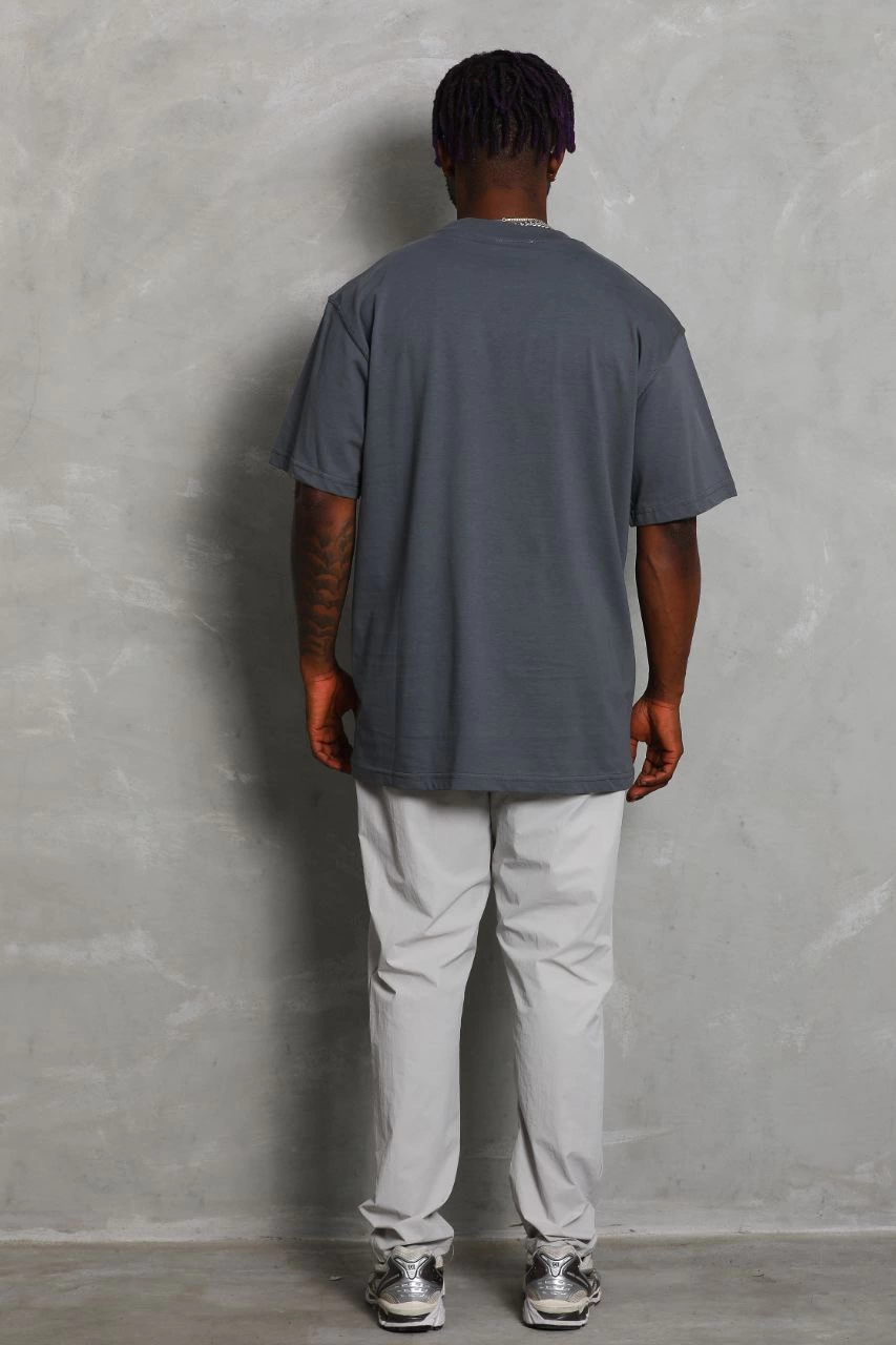 Erkek Düz Yazlık Kısa Kol Tişört Bisiklet Yaka Oversize T-Shirt - Füme